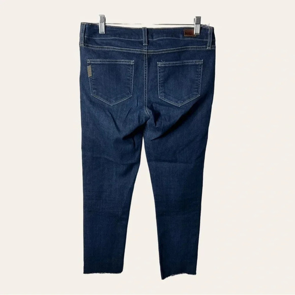 0706.‎ PAIGE PEG SKINNY JEANS DARK WASH IN COLOR RAW HEM SIZE SEE MEASUREMENTS - Picture 5 of 10